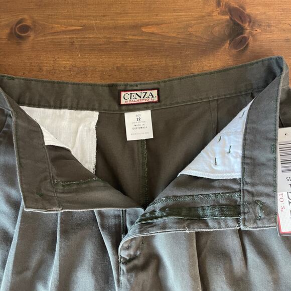Vintage 90s Cenza Olive green Pleated Trouser Shorts Utility Women's 12 Fits 8 - Picture 4 of 11